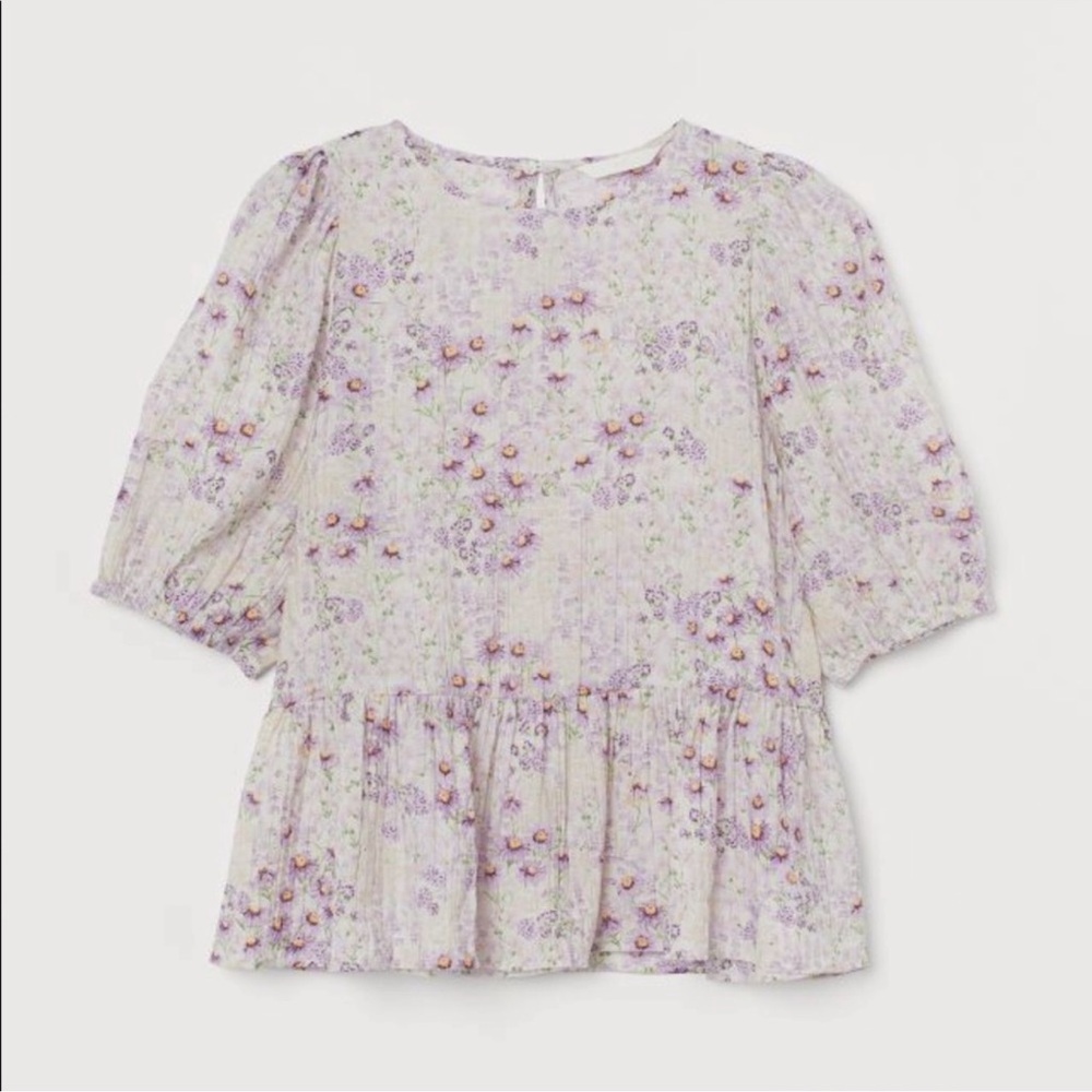 H&M Floral Blouse - Purple and Cream